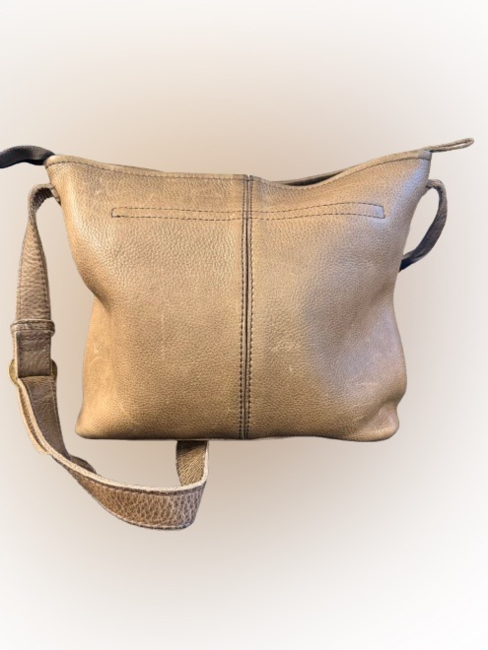 Duluth Trading Co. Lifetime Pebbled Leather Crossbody Bag Mushroom Taupe 10x10
